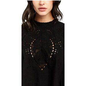 Love the Label Women's Large Black Bernice Eyelet Blouse Top Balloon Sleeve Top